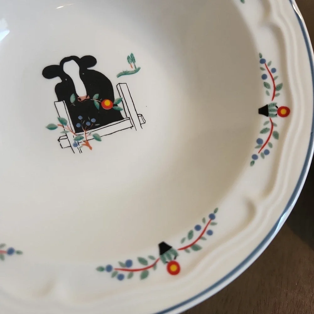 Vintage Oneida Farm Friends Cow Ceramic Stoneware Soup Bowls Farmhouse Kitchen